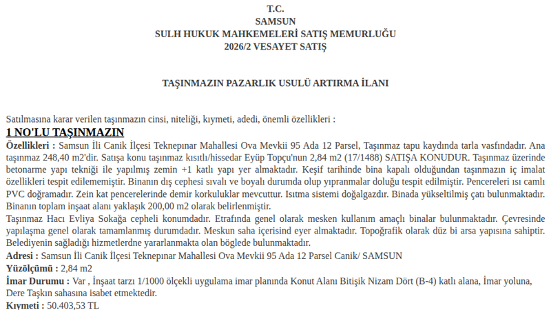 Konut - SAMSUN CANİK - 248,40 m²