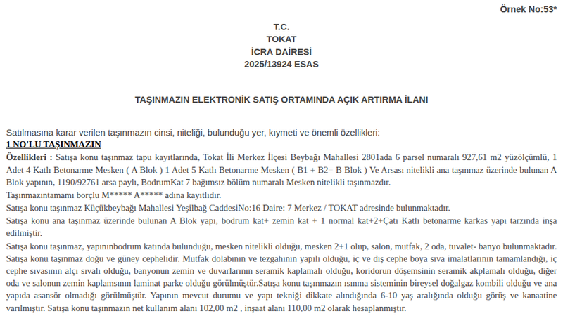 Satılık Daire - Tokat Merkez