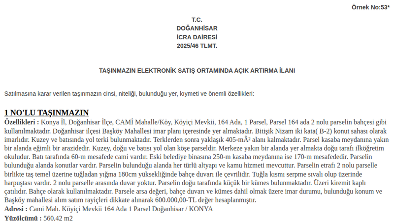 Konut - KONYA DOĞANHİSAR - 560,42 m²