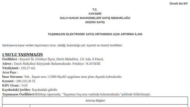 Arsa/Arazi - KAYSERİ FELAHİYE - 235,57 m²