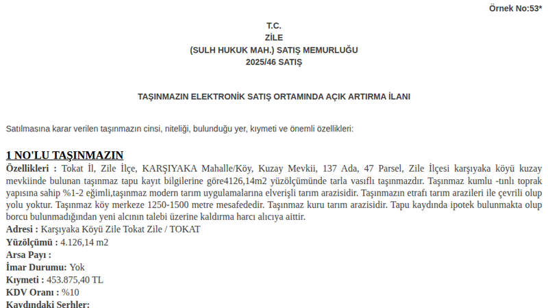 Satılık Tarla - Tokat Zile