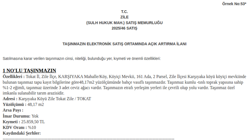 Satılık Arsa/Arazi - Tokat Zile