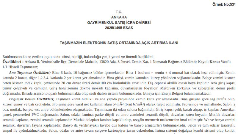 Konut - ANKARA YENİMAHALLE - 54 m²