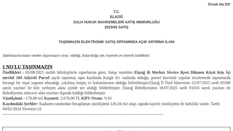 Konut - ELAZIĞ MERKEZ SİVRİCE - 178 m²