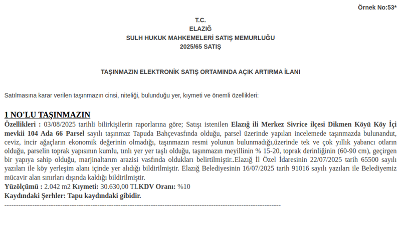 Konut - ELAZIĞ MERKEZ SİVRİCE