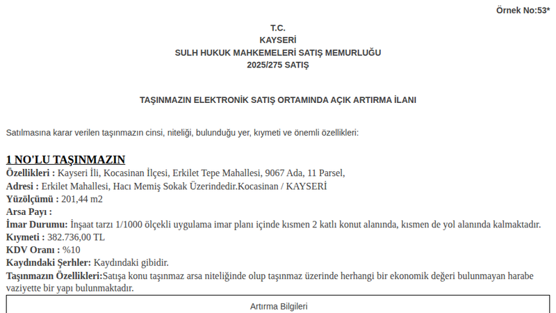 Konut - KAYSERİ KOCASİNAN - 201,44 m²