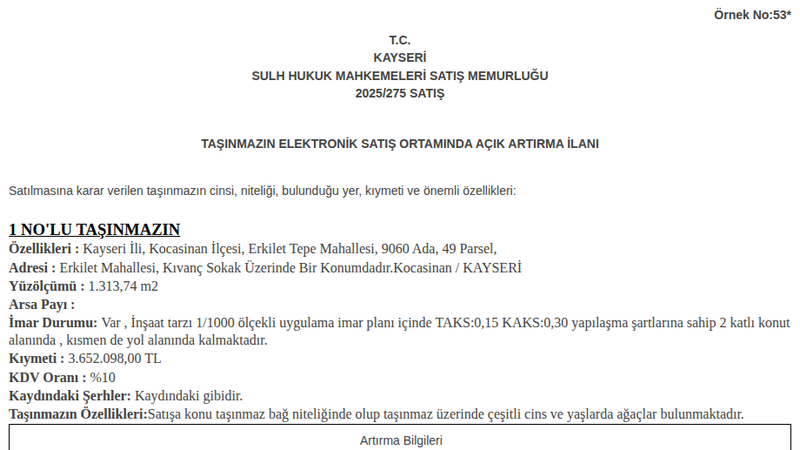 Konut - KAYSERİ KOCASİNAN - 313,74 m²