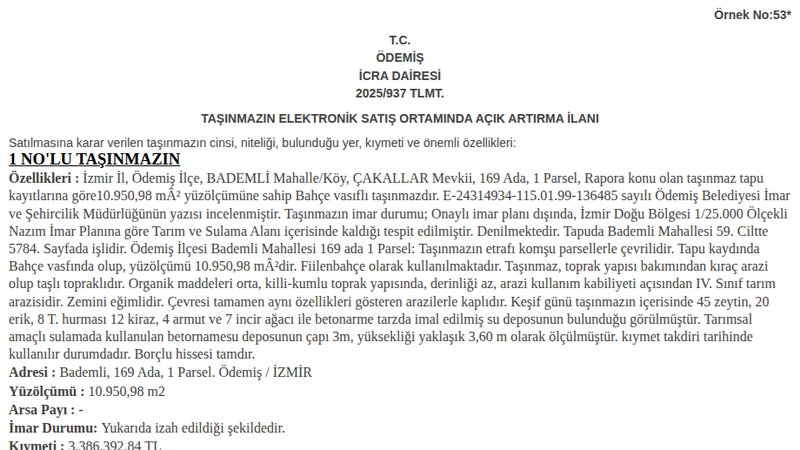 Arsa/Arazi - İZMİR ÖDEMİŞ - 950,98 m²