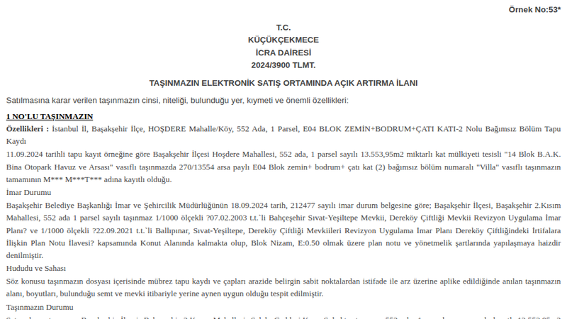 Konut - İSTANBUL BAŞAKŞEHİR - 553,95 m²