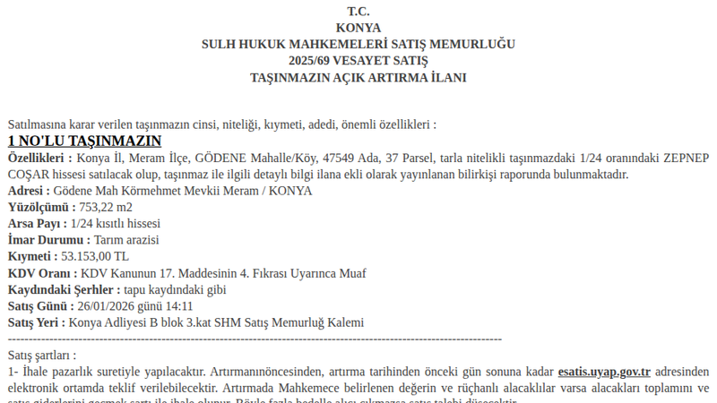 Arsa/Arazi - KONYA MERAM - 753,22 m²