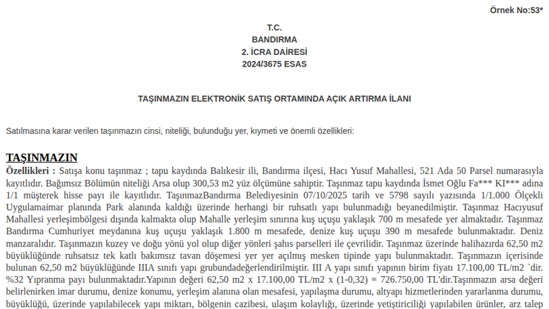 Konut - BALIKESİR BANDIRMA - 300,53 m²