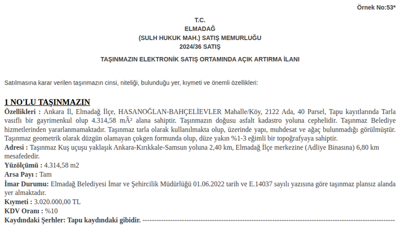 Arsa/Arazi - ANKARA ELMADAĞ - 314,58 m²