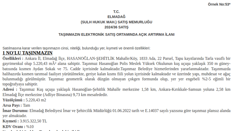Arsa/Arazi - ANKARA ELMADAĞ - 220,43 m²