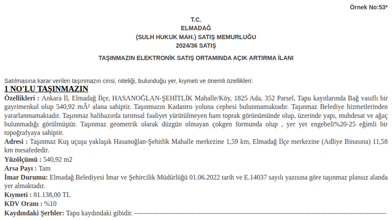 Arsa/Arazi - ANKARA ELMADAĞ - 540,92 m²