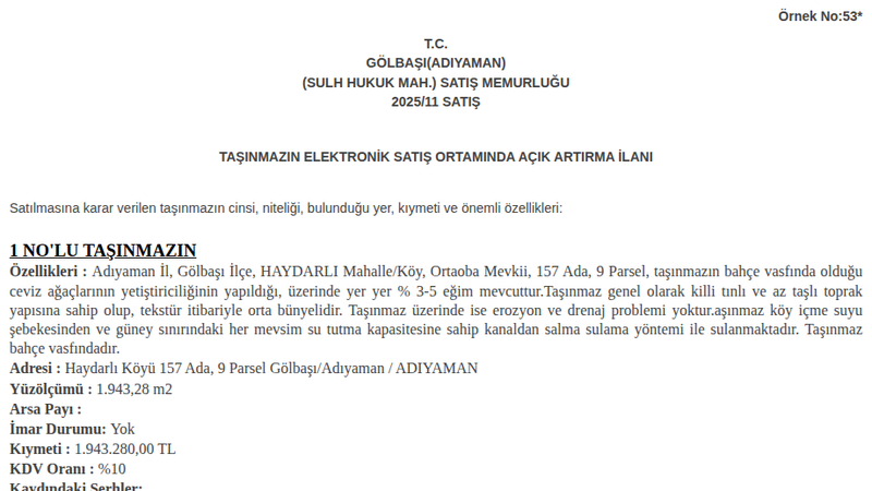 Arsa/Arazi - ADIYAMAN GÖLBAŞI - 943,28 m²