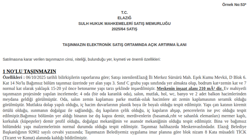 Konut - ELAZIĞ MERKEZ - 210 m²