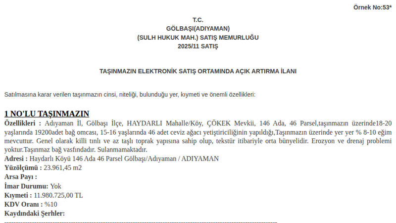 Arsa/Arazi - ADIYAMAN GÖLBAŞI - 961,45 m²
