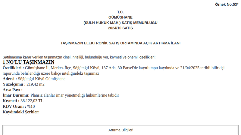Arsa/Arazi - GÜMÜŞHANE MERKEZ - 219,42 m²