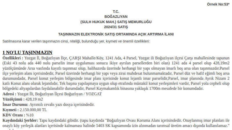 Konut - YOZGAT BOĞAZLIYAN - 428,19 m²