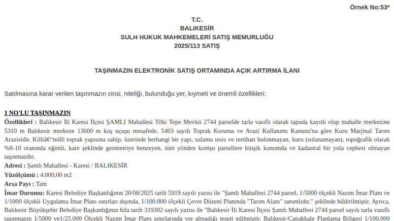 Satılık Tarla - Balıkesir Karesi