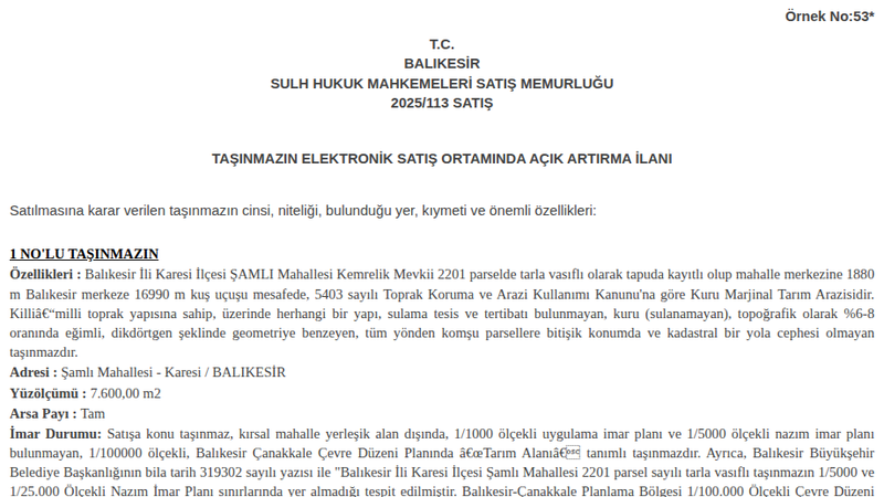 Satılık Tarla - Balıkesir Karesi
