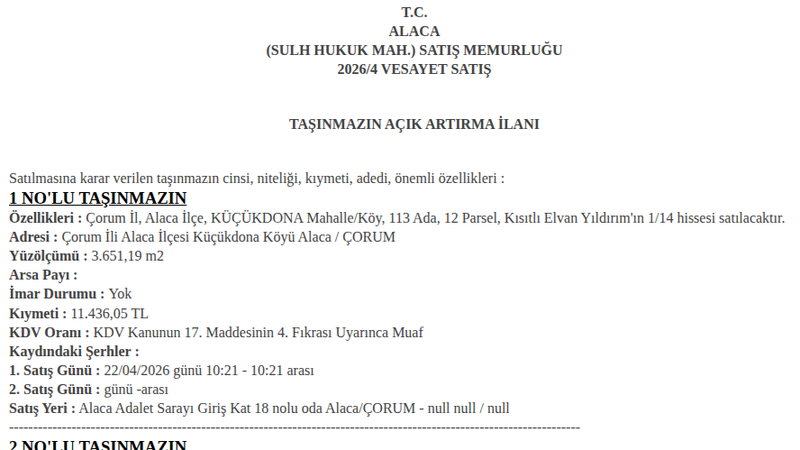 Satılık Müstakil Ev - Çorum Alaca