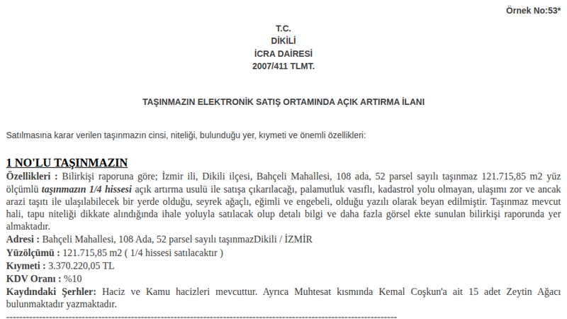 Arsa/Arazi - İZMİR DİKİLİ - 715,85 m²