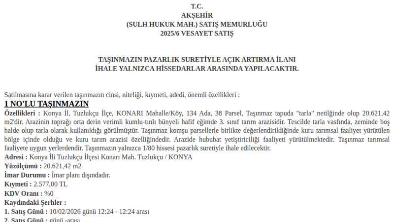 Arsa/Arazi - KONYA TUZLUKÇU - 621,42 m²
