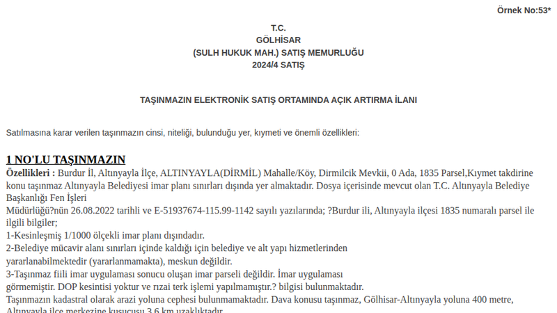 Arsa/Arazi - BURDUR ALTINYAYLA - 180 m²