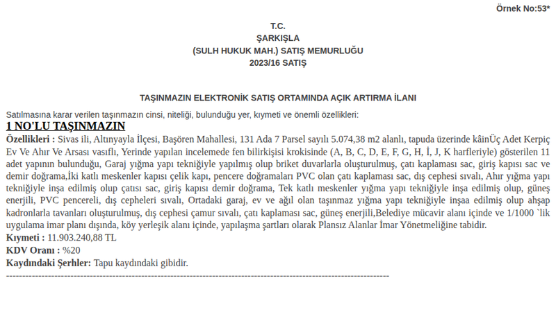Satılık Konut - Sivas Altınyayla