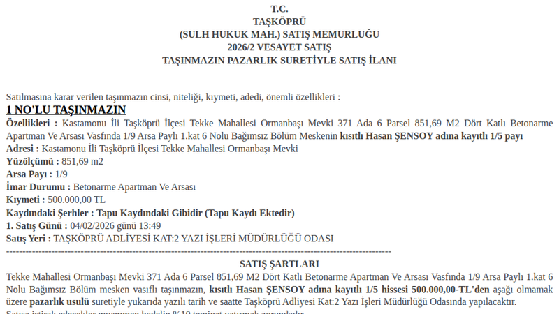 Konut - KASTAMONU TAŞKÖPRÜ - 851,69 m²
