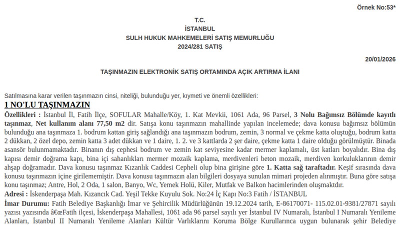 Konut - İSTANBUL FATİH - 77,50 m²