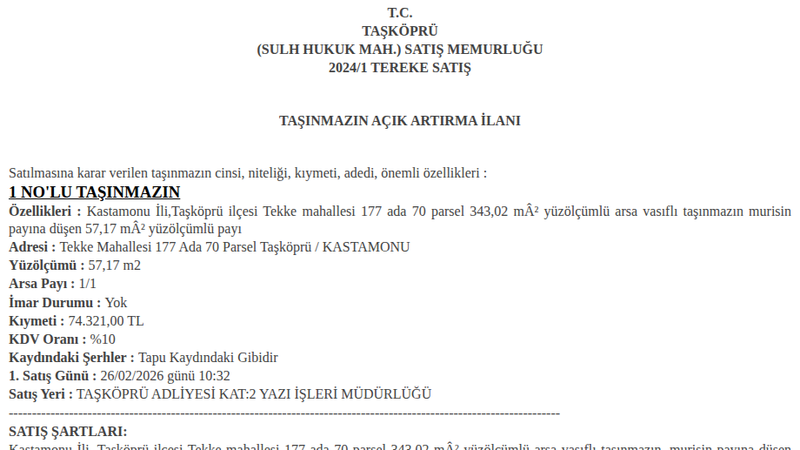 Arsa/Arazi - KASTAMONU TAŞKÖPRÜ - 343,02 m²