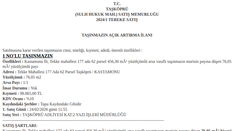 Arsa/Arazi - KASTAMONU TAŞKÖPRÜ - 456,30 m²
