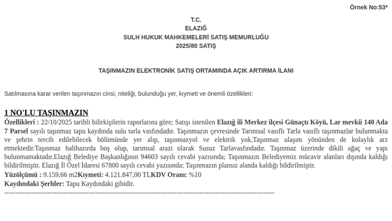Arsa/Arazi - ELAZIĞ MERKEZ - 159,66 m²