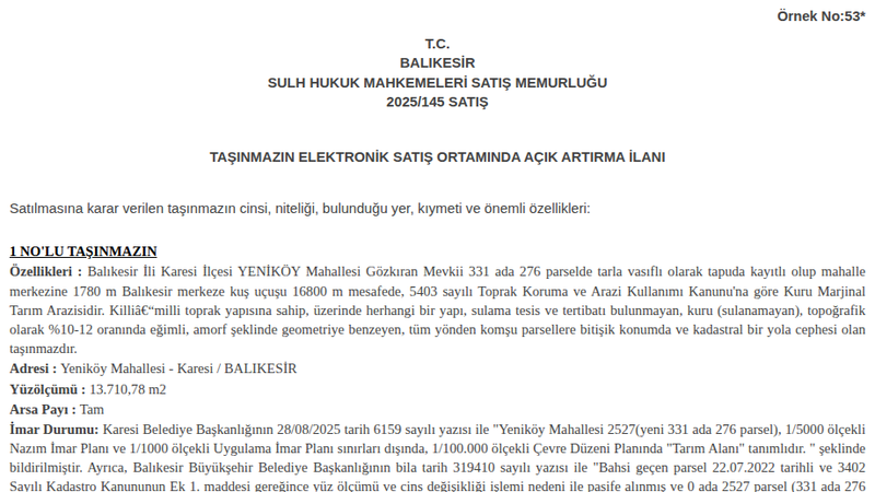 Satılık Tarla - Balıkesir Karesi