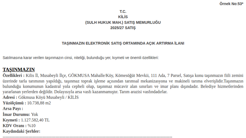Satılık Tarla - Kilis Musabeyli