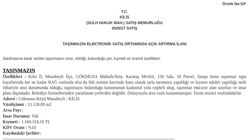Satılık Tarla - Kilis Musabeyli