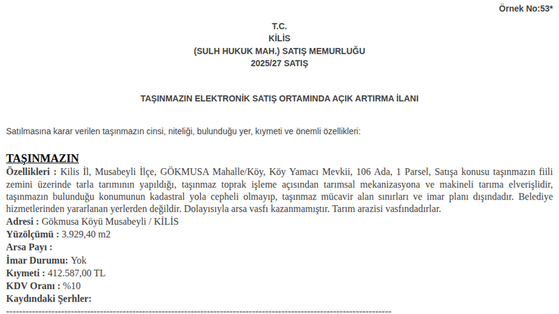 Satılık Tarla - Kilis Musabeyli
