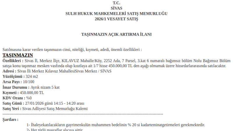 Satılık Konut - Sivas Merkez