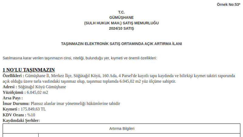 Arsa/Arazi - GÜMÜŞHANE MERKEZ - 45,02 m²