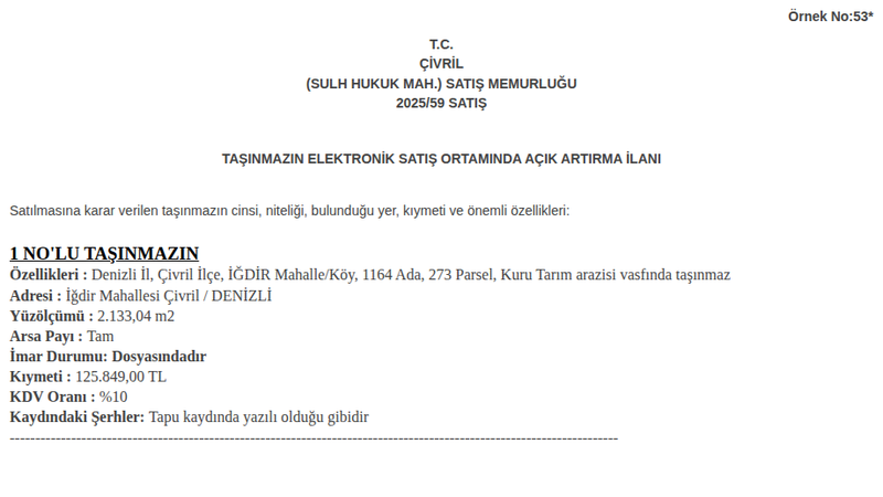 Arsa/Arazi - DENİZLİ ÇİVRİL - 133,04 m²