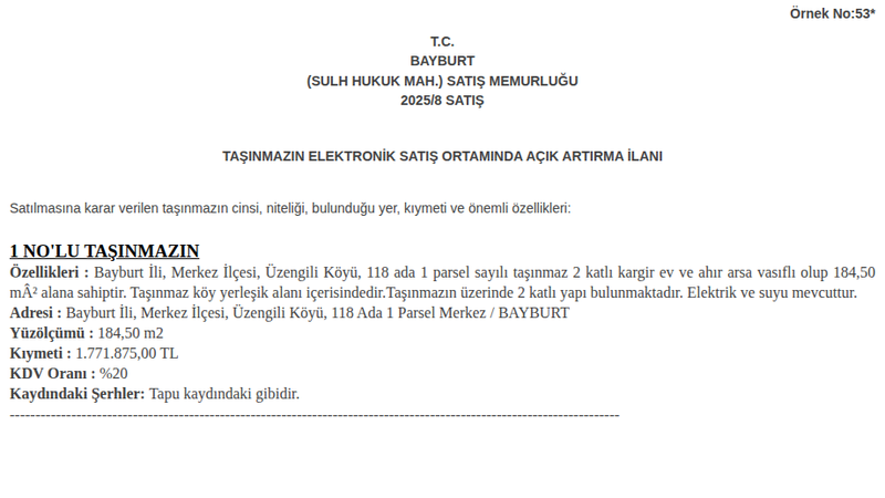 Satılık Arsa/Arazi - Bayburt Merkez