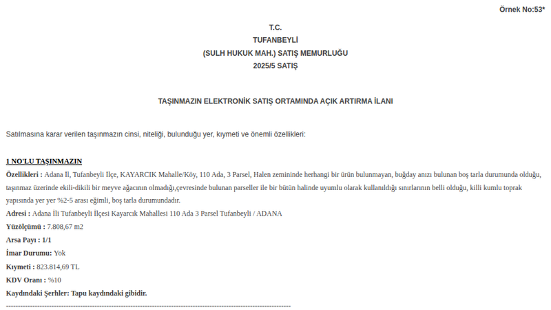 Arsa/Arazi - ADANA TUFANBEYLİ - 808,67 m²