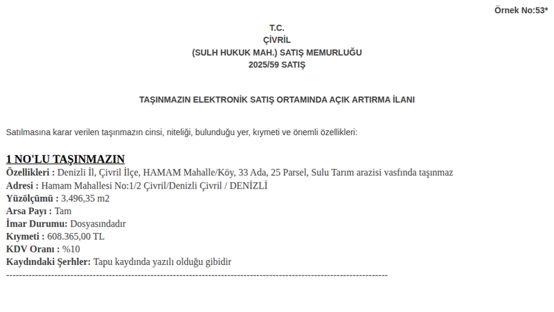 Arsa/Arazi - DENİZLİ ÇİVRİL - 496,35 m²