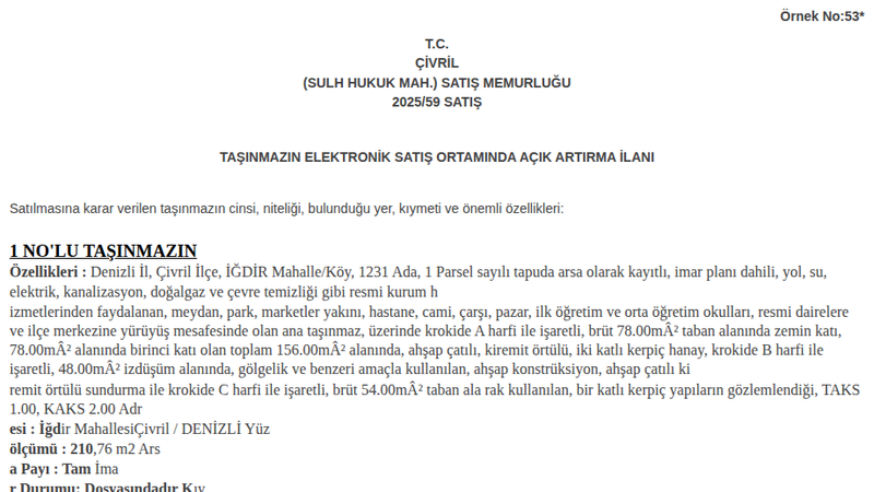 Arsa/Arazi - DENİZLİ ÇİVRİL - 78 m²