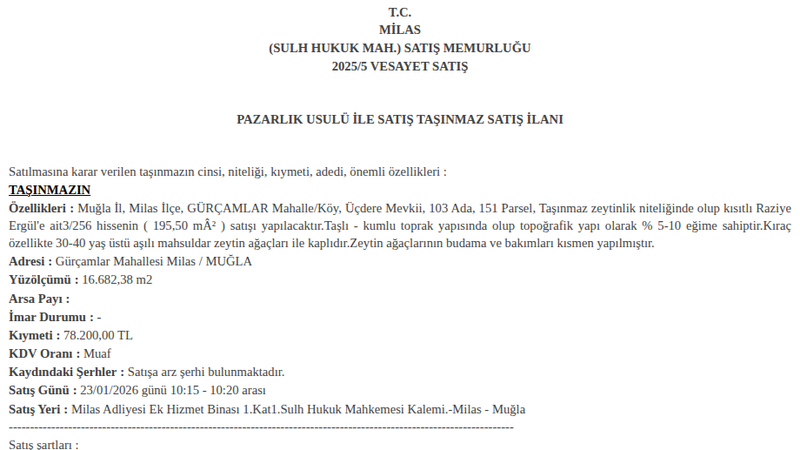 Arsa/Arazi - MUĞLA MİLAS - 195,50 m²