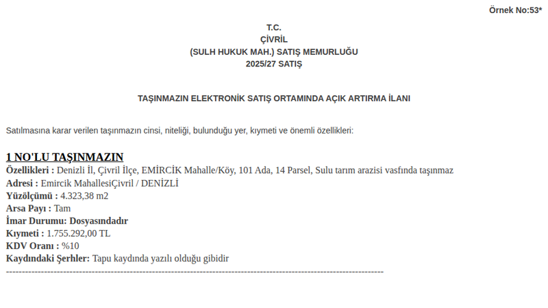 Arsa/Arazi - DENİZLİ ÇİVRİL - 323,38 m²