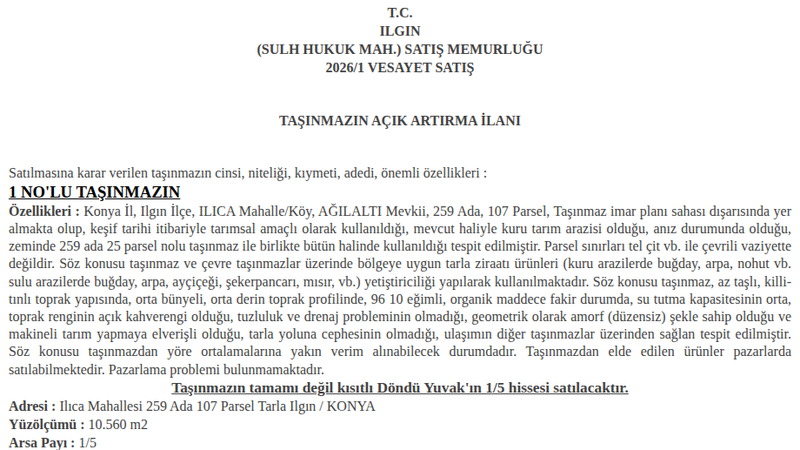 Arsa/Arazi - KONYA ILGIN - 10,56 m²