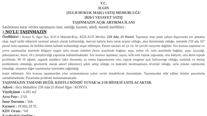Arsa/Arazi - KONYA ILGIN